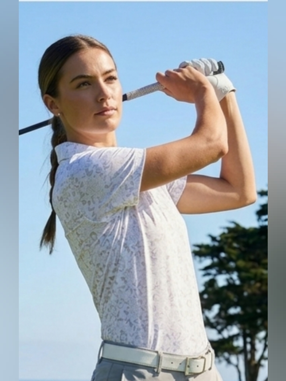 G/FORE Floral Golf Polo Shirt White Gray Womens Collared Preppy